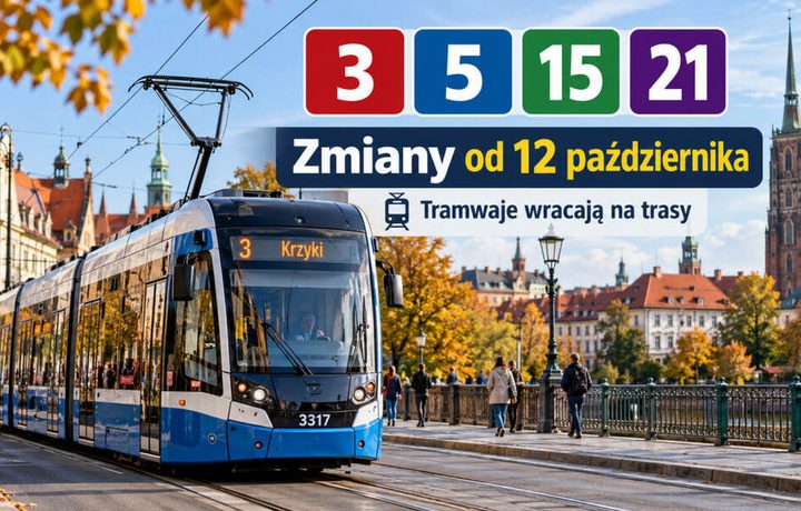 Wrocław: tramwaje 3, 5 i 21 wracają na stałe trasy od 12 października. Jak pojedzie linia 15?