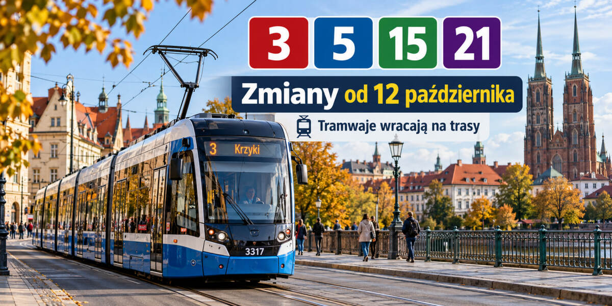 Wrocław: tramwaje 3, 5 i 21 wracają na stałe trasy od 12 października. Jak pojedzie linia 15?