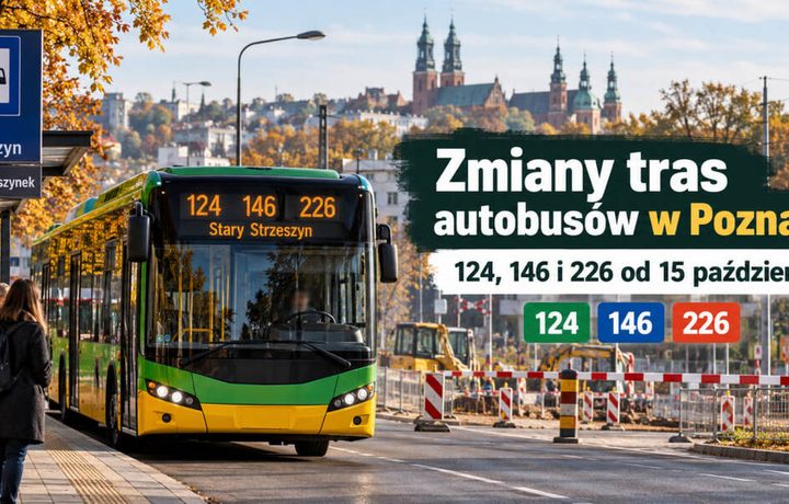 Poznań: zmiany tras autobusów 124, 146 i 226 od 15 października. Które przystanki i połączenia zostają przywrócone?