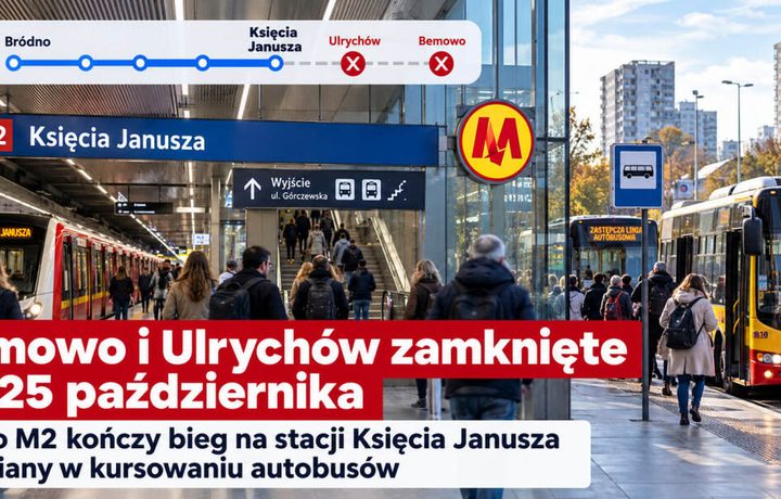 Warszawa: stacje metra Bemowo i Ulrychów zamknięte do 25 października 2026 – które autobusy kursują inaczej i kiedy wróci metro?