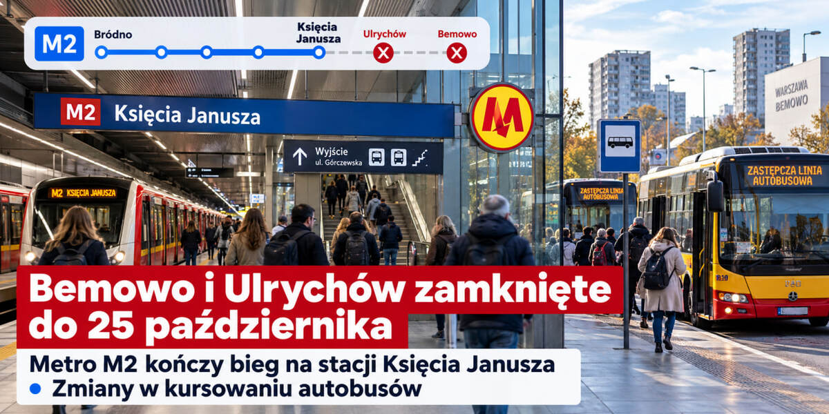 Warszawa: stacje metra Bemowo i Ulrychów zamknięte do 25 października 2026 – które autobusy kursują inaczej i kiedy wróci metro?