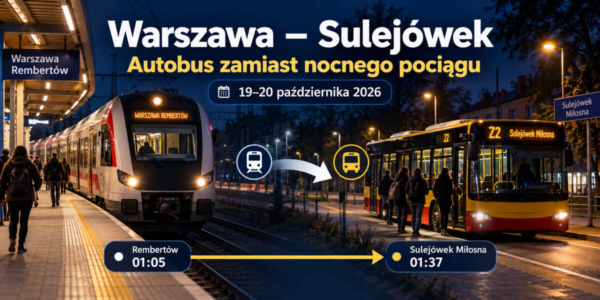 Zmiany w kursowaniu pociągów Warszawa – Sulejówek 19–20 października: dlaczego ruszą autobusy Z2, skąd odjadą i jak dojechać do Mińska Mazowieckiego