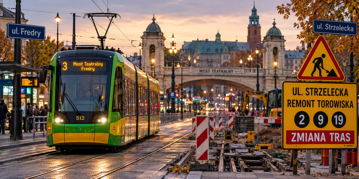 Poznań: tramwaje wracają na Fredry 31 października, ale rusza remont Strzeleckiej – nowe trasy linii 2, 9 i 19 oraz zmiany na przystankach